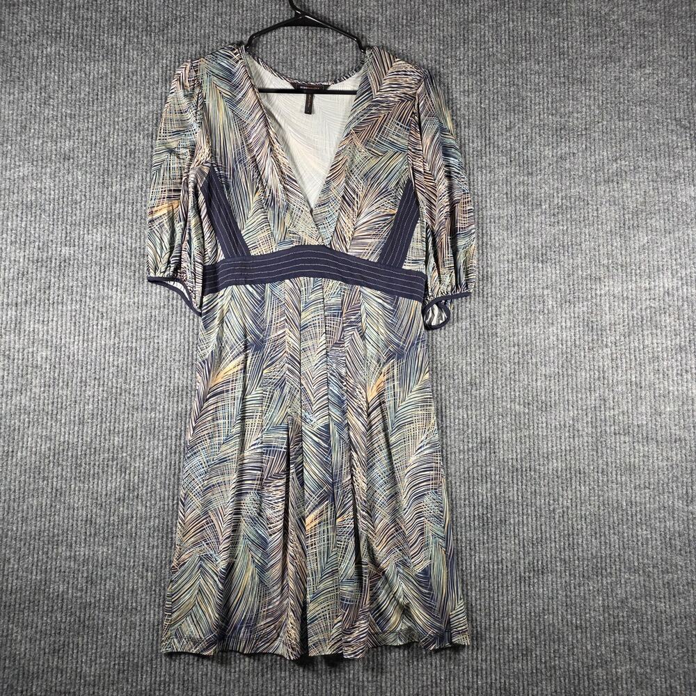 BCBG Max Azria Empire Waist Dress Feather Print V Neck M